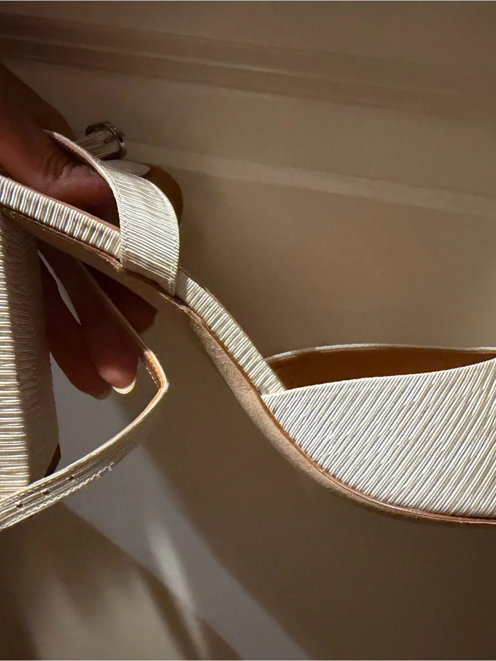 STAUD Cream Textured Platform Ankle-Strap Sandals